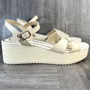 Sam & Libby Camille Sandals 9 Cream New Espadrille Platform Wedge‎ Ankle Strap